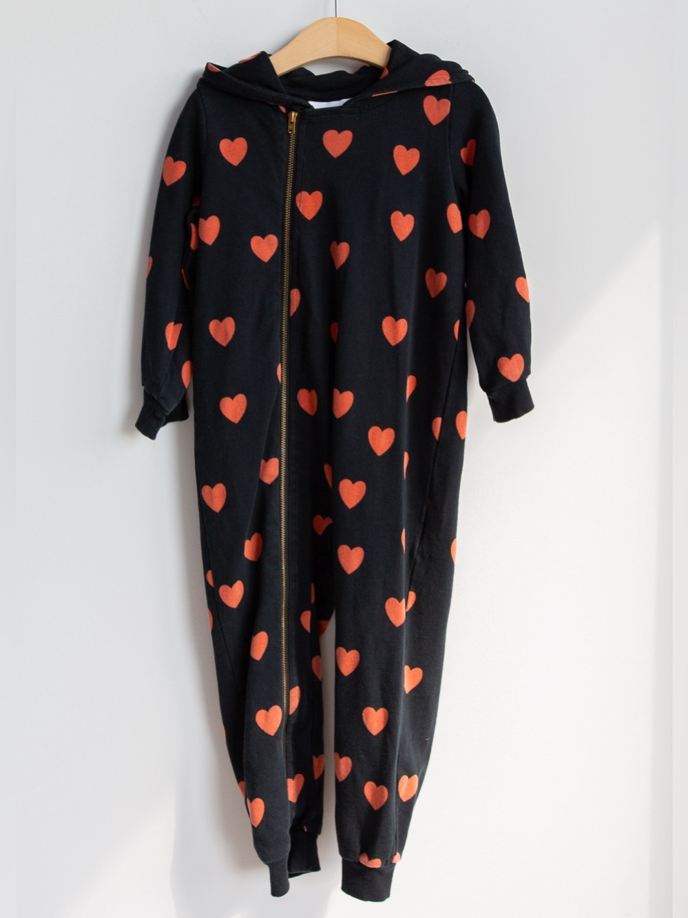 Mini Rodini Hearts Hooded Zip Romper Jumpsuit 92/98 2-3Y
